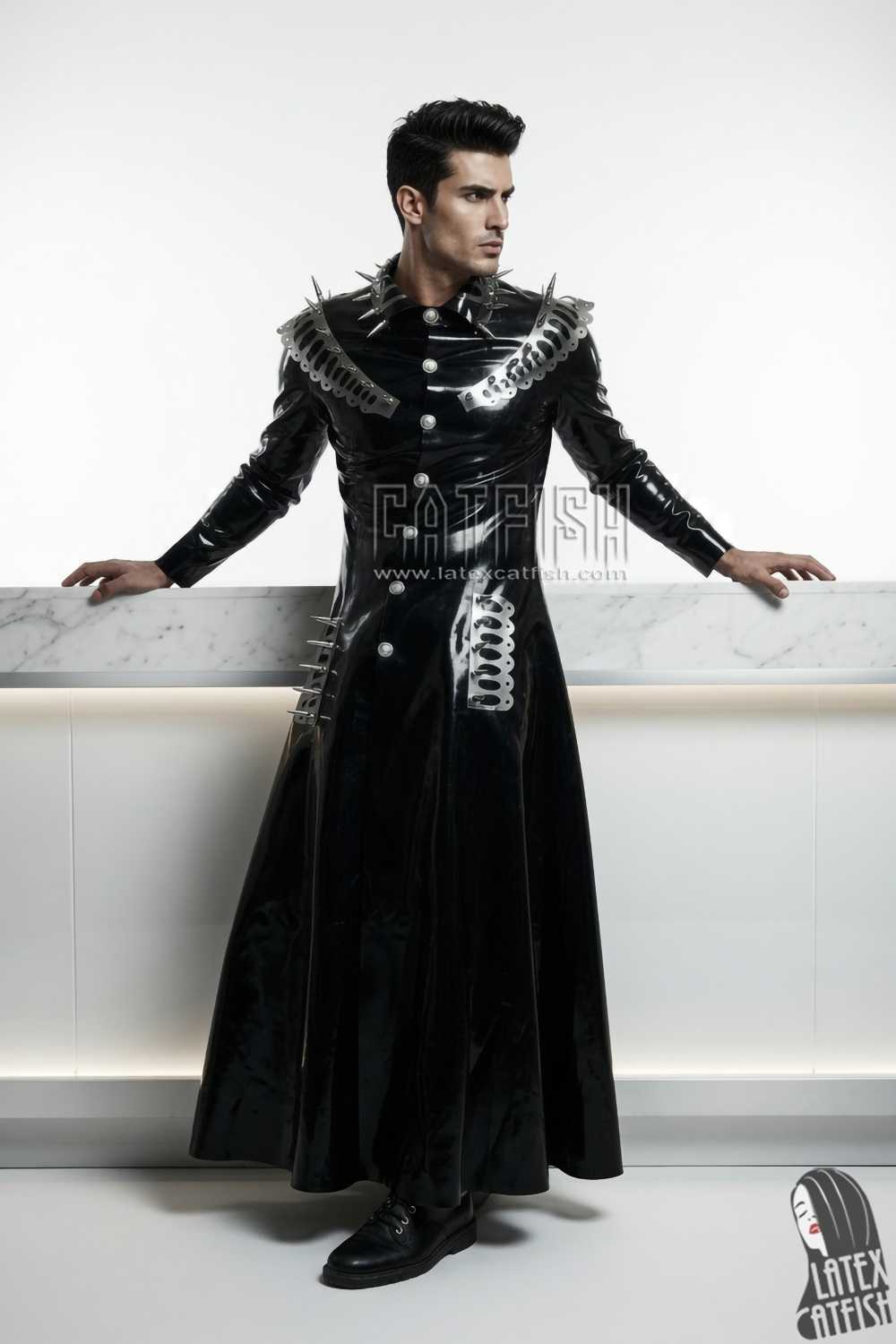 Men's 'Thrones' Latex Full-length Trench Coat Men's 'Thrones' Latex Full-length Trench Coat