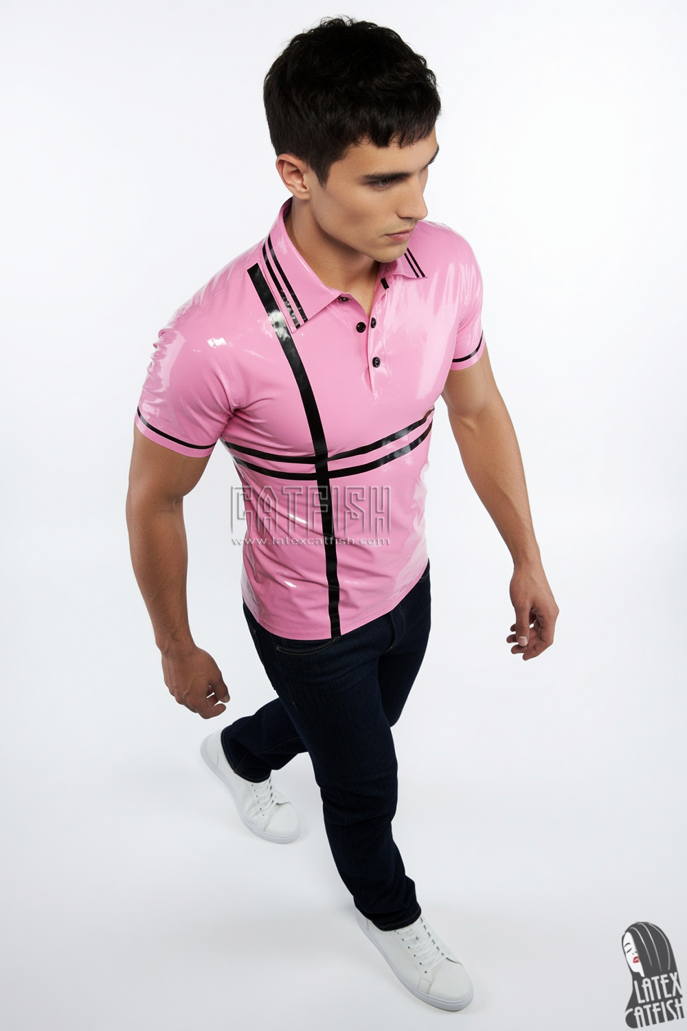Formal Striped Latex Polo Shirt Formal Striped Latex Polo Shirt