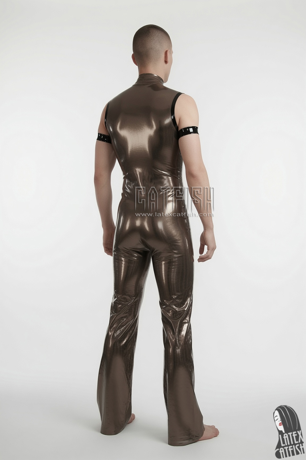 'Retro'70s' Flared Legs Sleeveless Latex Jumpsuit 'Retro'70s' Flared Legs Sleeveless Latex Jumpsuit