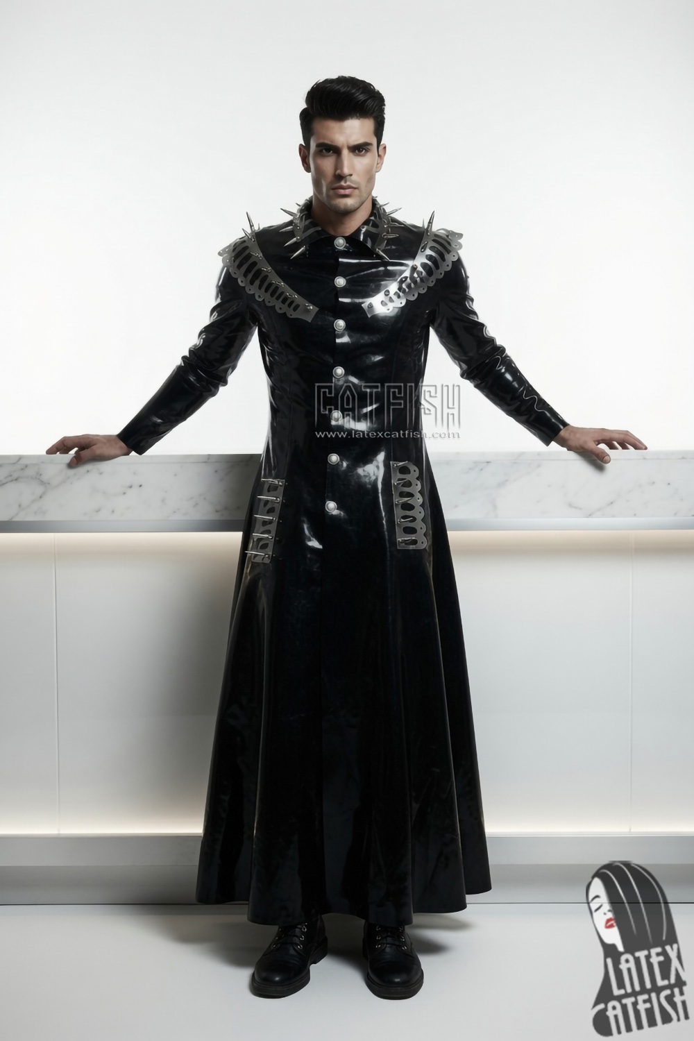 Men's 'Thrones' Latex Full-length Trench Coat Men's 'Thrones' Latex Full-length Trench Coat