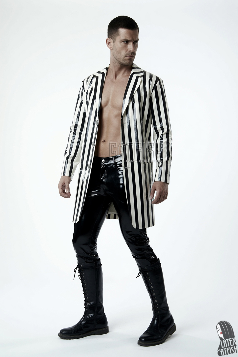 Latex Striped Half Coat Latex Striped Half Coat