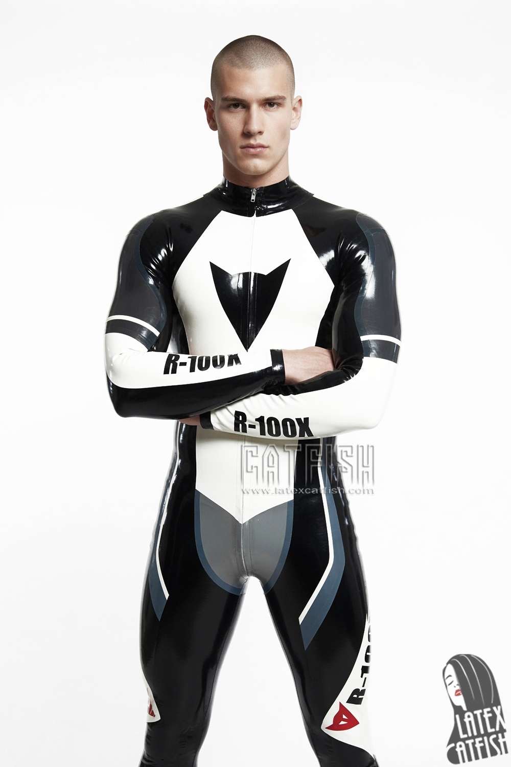 R-100X Branded Latex Biker Catsuit R-100X Branded Latex Biker Catsuit