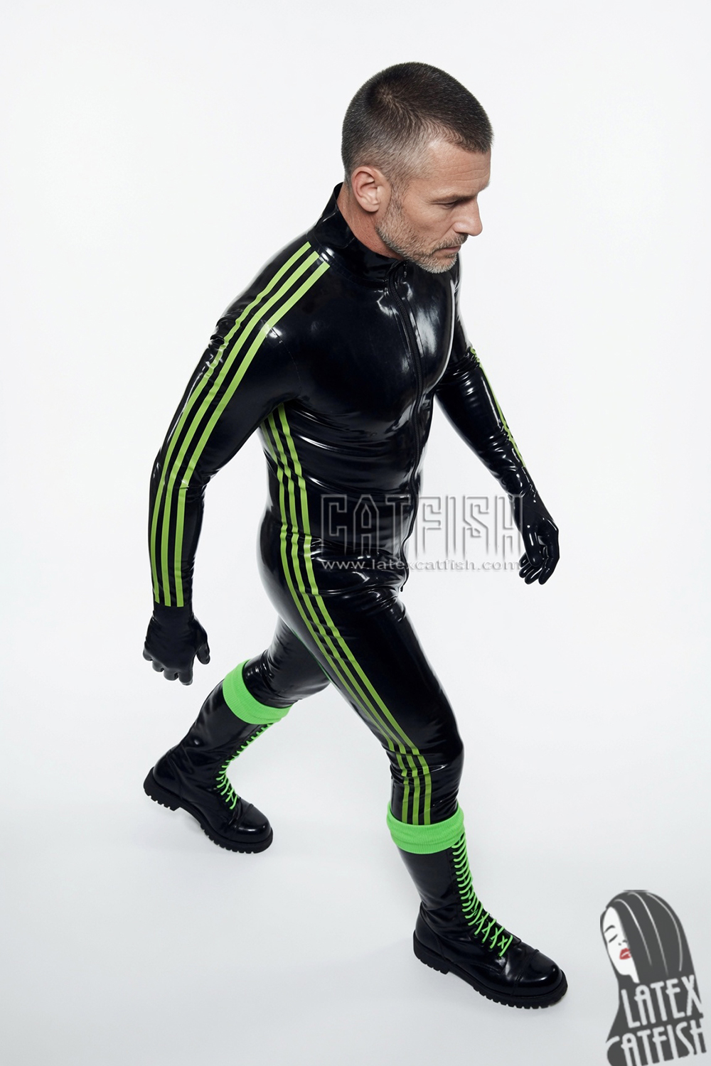 Men's 'Triple Stripe' Latex Catsuit Men's 'Triple Stripe' Latex Catsuit