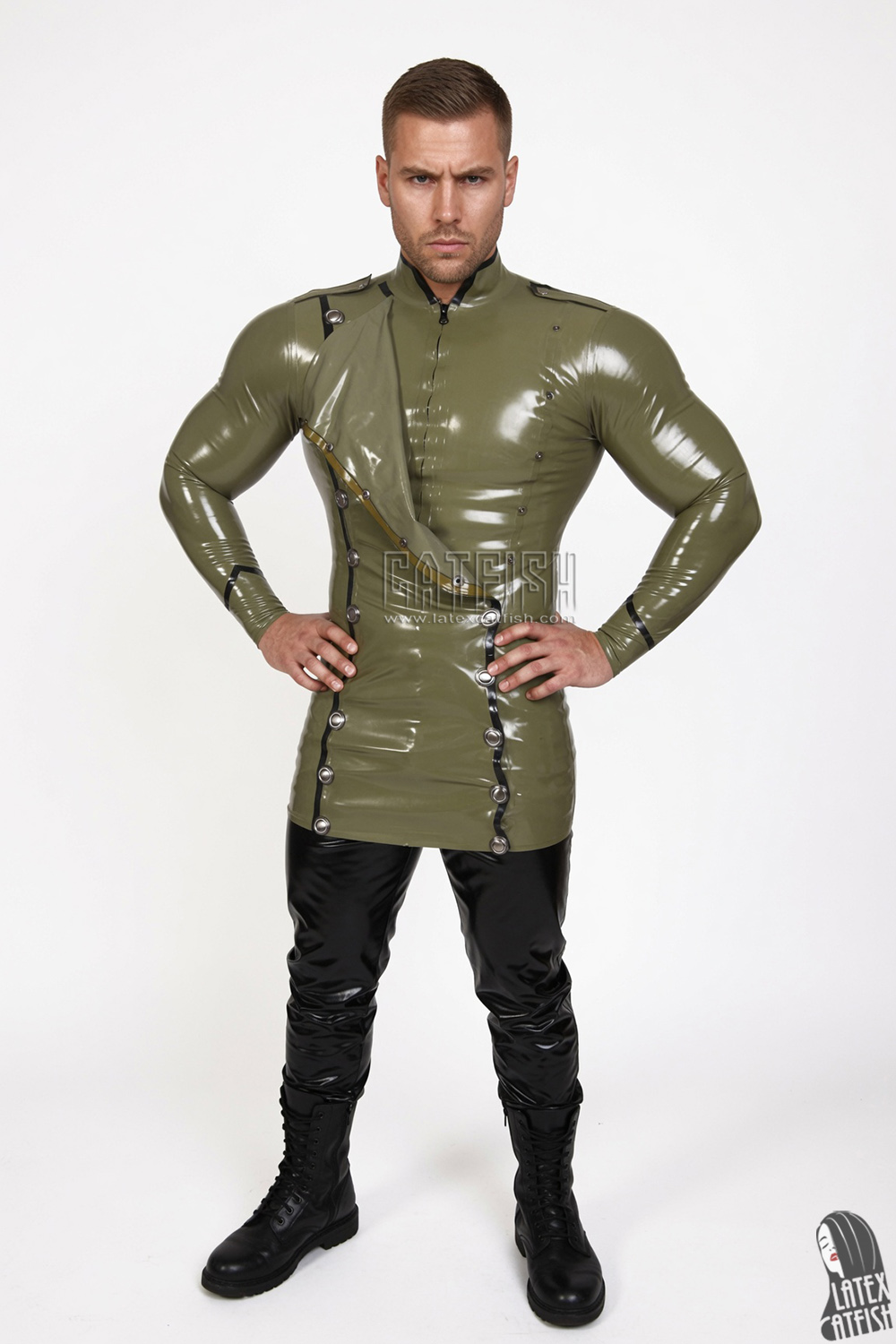 Long 'Military' Latex Double-Breasted Tunic Coat Long 'Military' Latex Double-Breasted Tunic Coat